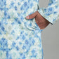 Men’s Blue Geometric Printed Textured Kurta