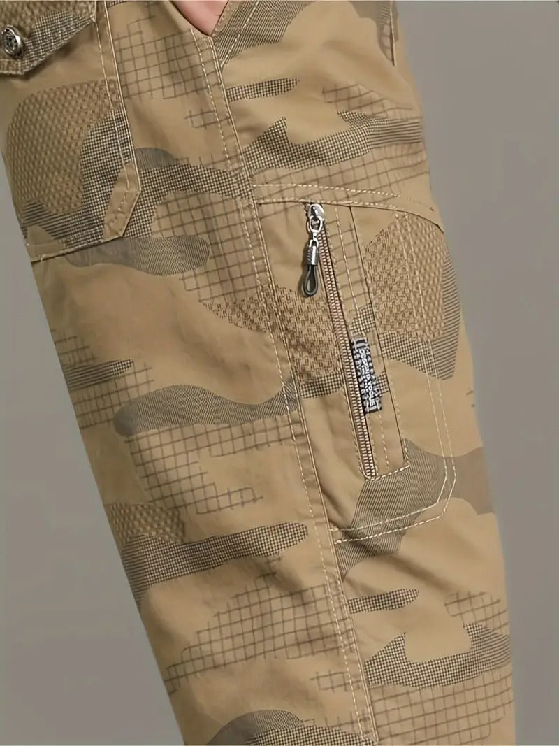 Men’s Khaki Camo Utility Cargo Shorts