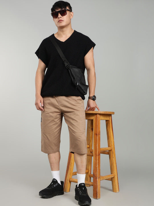Men’s Khaki Utility Capri Shorts – Relaxed Fit Casual Below Knee Shorts