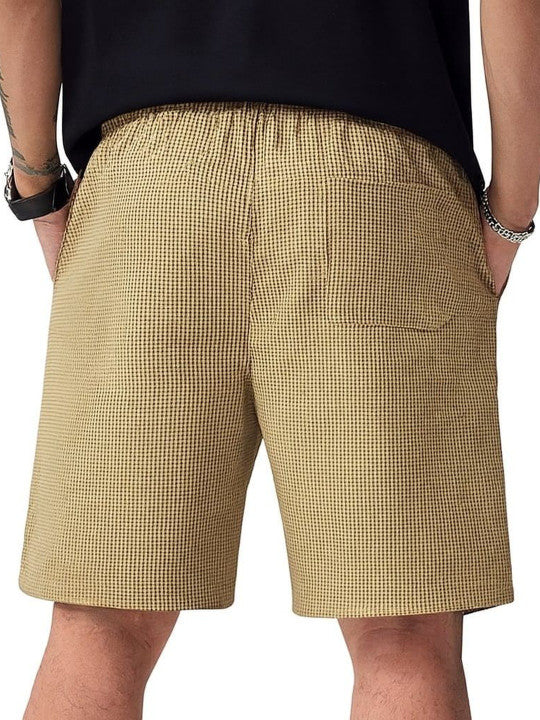 Men’s Khaki Waffle Texture Shorts – Relaxed Fit Casual Summer Shorts