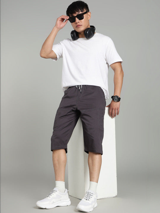 Men’s Grey Utility Capri Shorts – Relaxed Fit Casual Below Knee Shorts