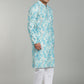 Men’s Rama Green Geometric Printed Textured Kurta