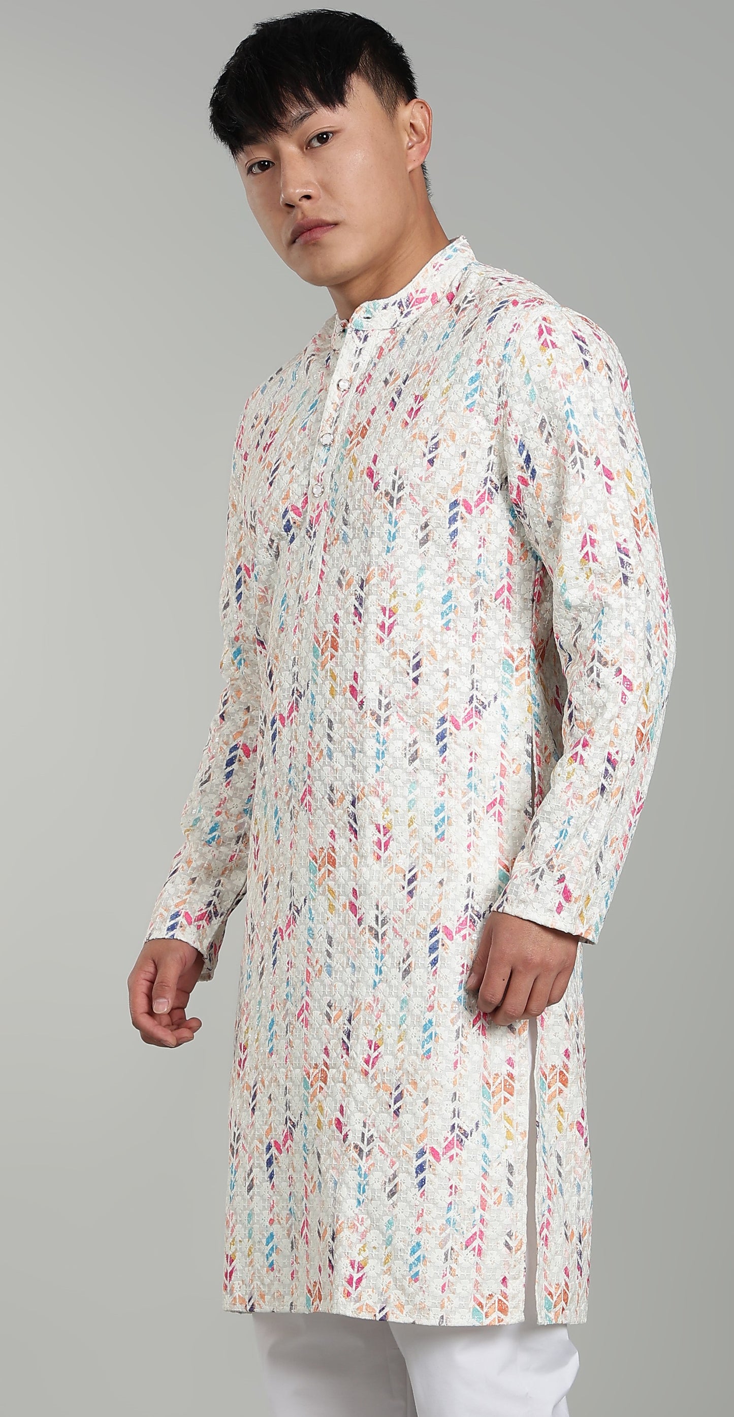 Men’s Multicolour Printed Textured Kurta