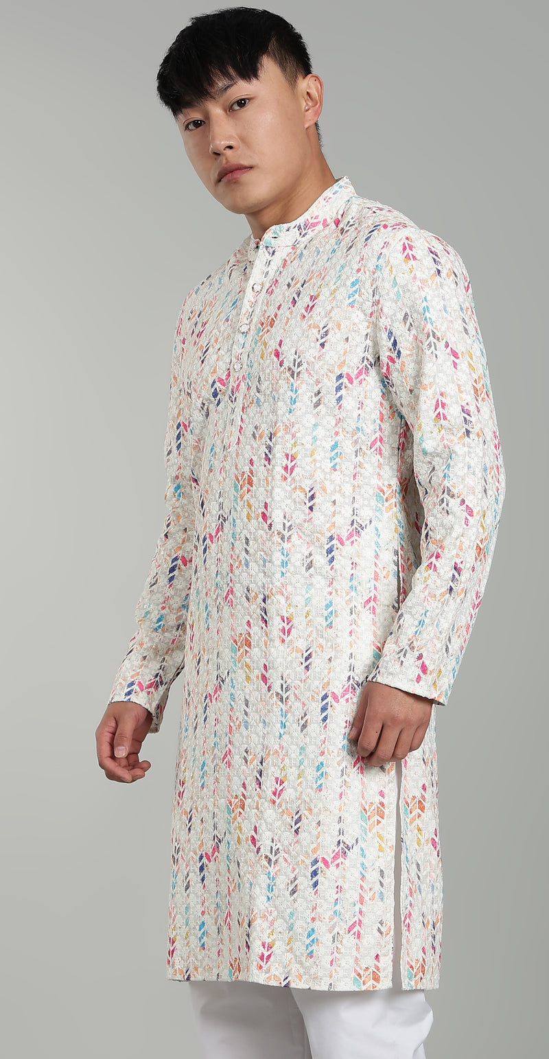 Men’s Multicolour Printed Textured Kurta