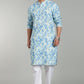 Men’s Blue Geometric Printed Textured Kurta