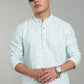 Men’s Sea Blue Ethnic Printed Textured Kurta