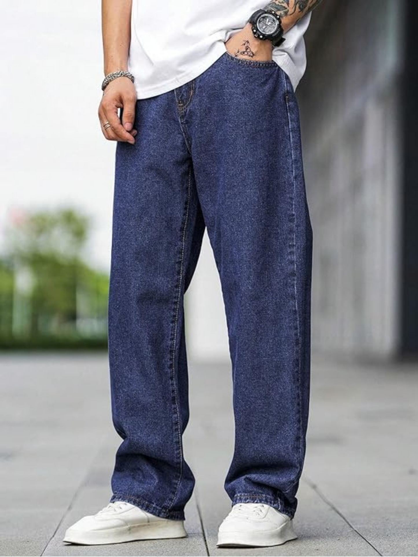 Men's Loose Fit Baggy Jeans(Dark-Blue) – Durable, Stylish & Breathable