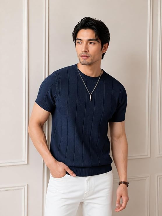 Men's White Textured Knitted T-Shirt