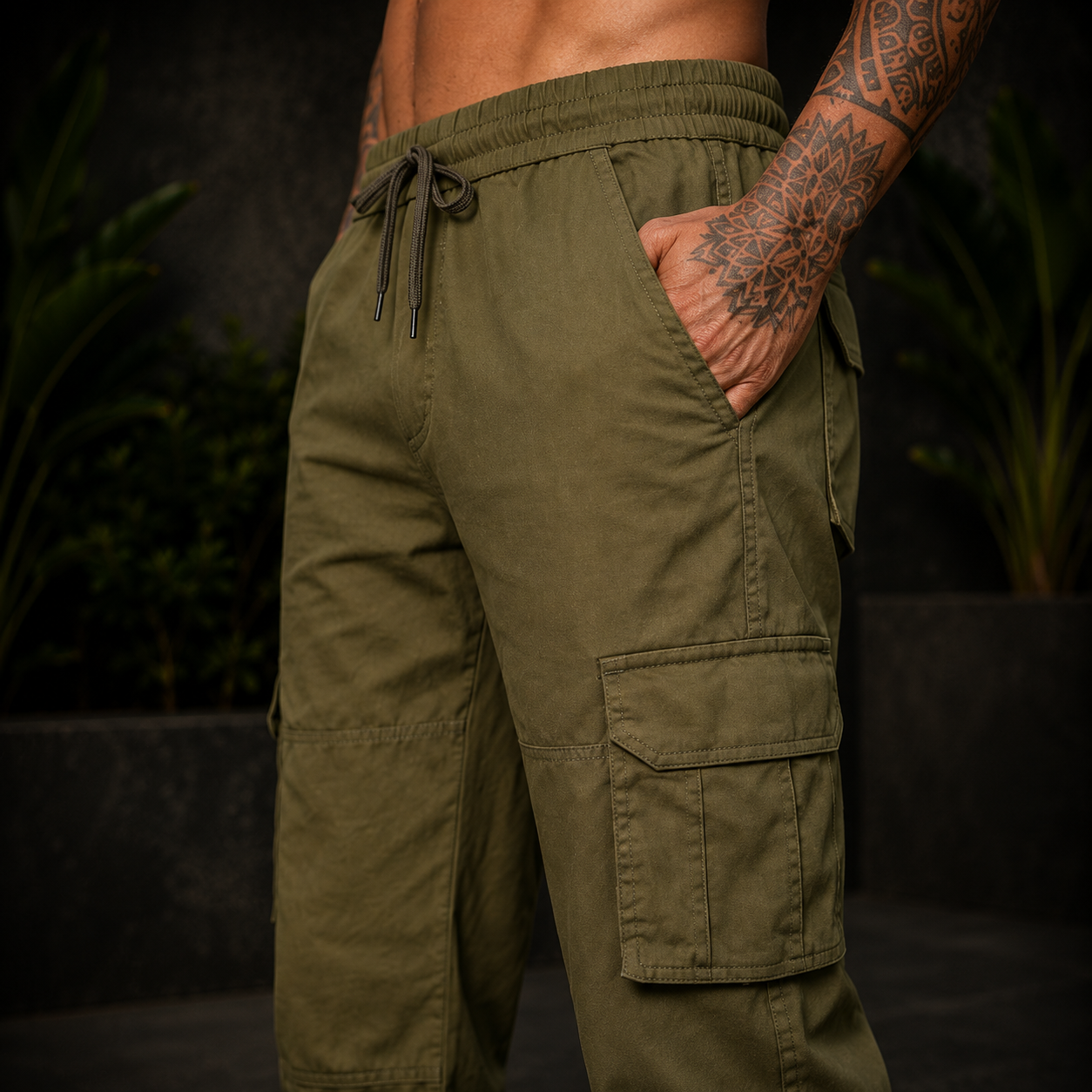 Men’s Green Cargo Pants – Relaxed Fit Utility Streetwear Trousers