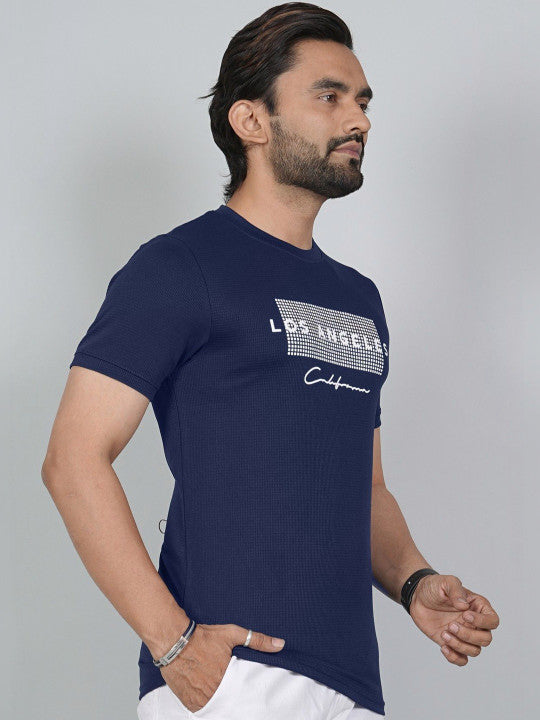 Men’s Navy Blue Los Angeles Printed Textured T-Shirt