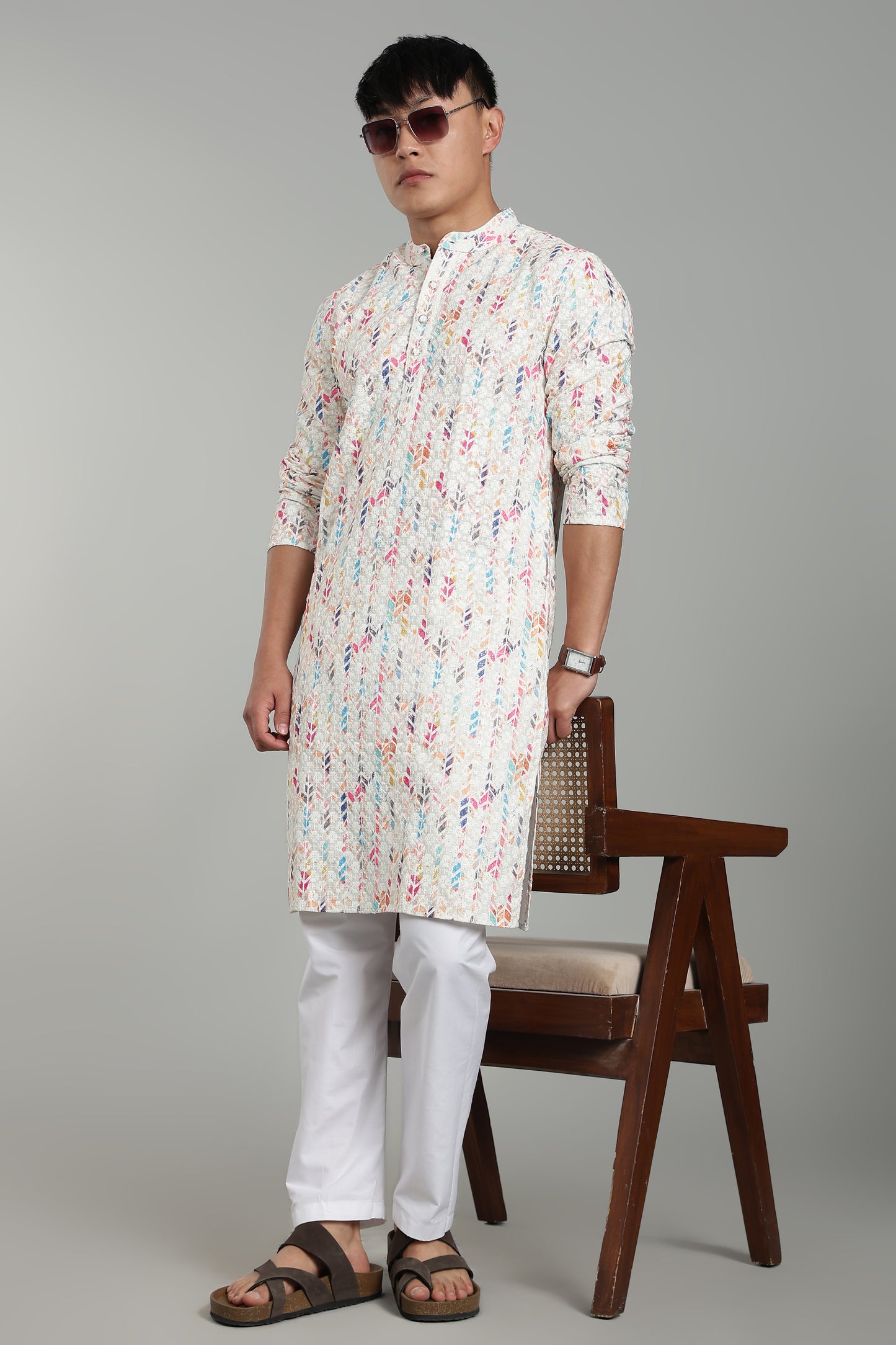 Men’s Multicolour Printed Textured Kurta