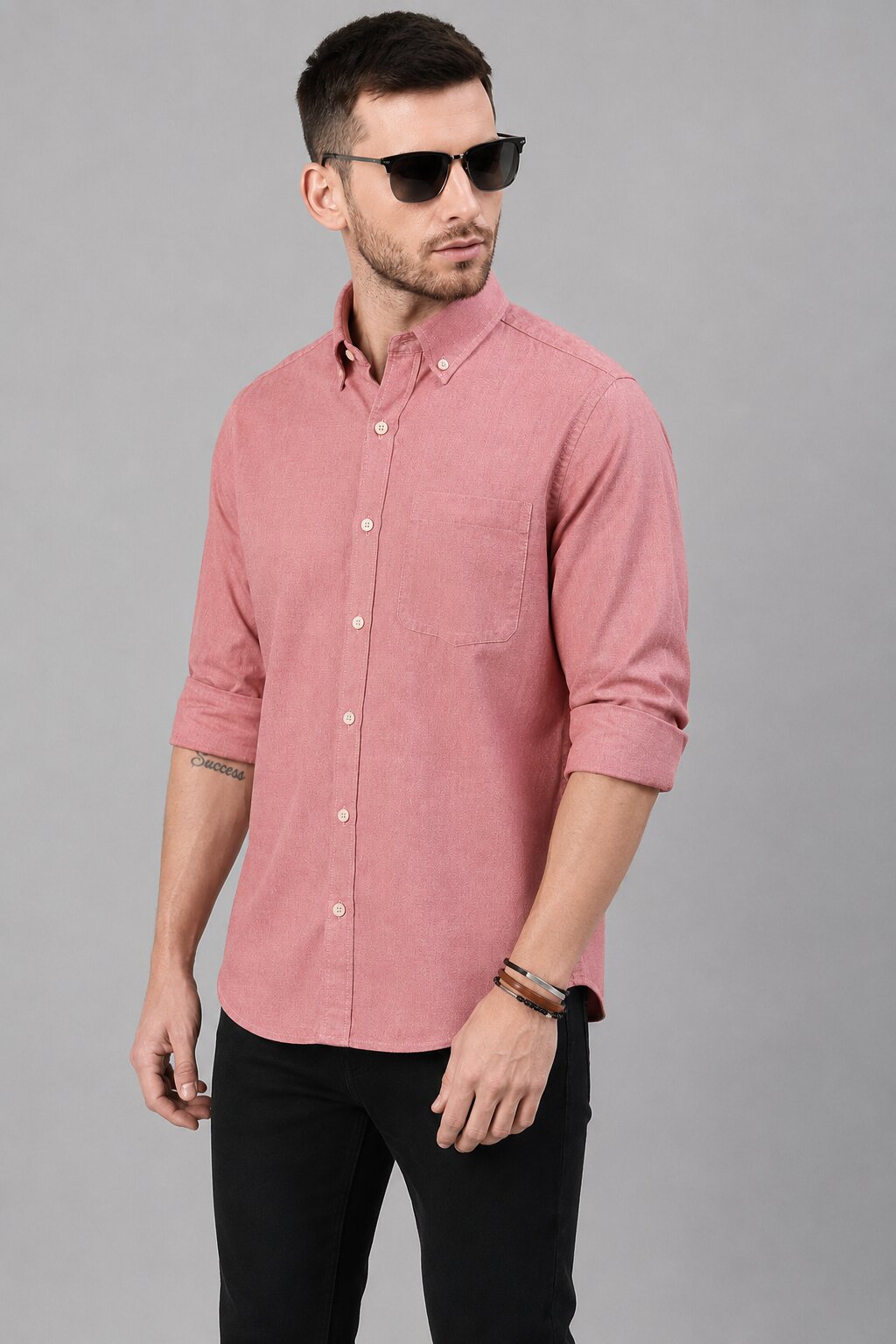 Men’s Pink Solid Full Sleeve Button Down Casual Shirt