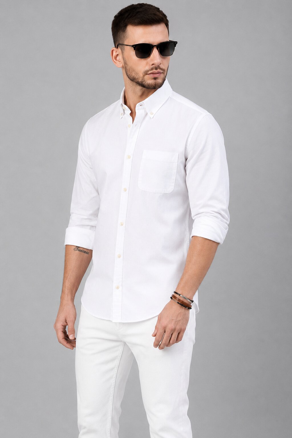 Men’s White Solid Full Sleeve Button-Down Casual Shirt