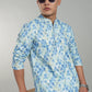 Men’s Blue Geometric Printed Textured Kurta