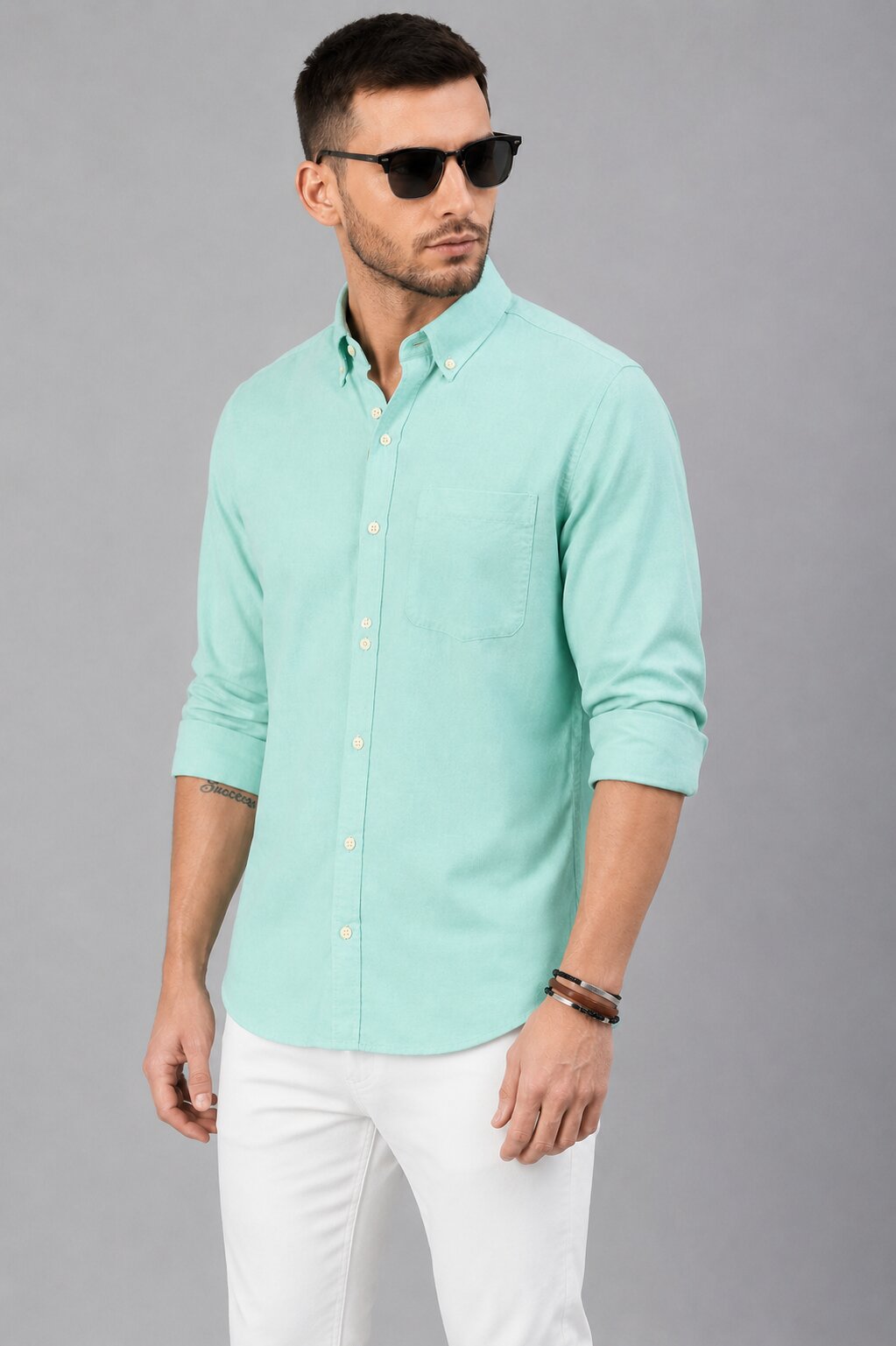 Men’s Green Solid Full Sleeve Button Down Casual Shirt