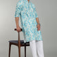 Men’s Rama Green Geometric Printed Textured Kurta