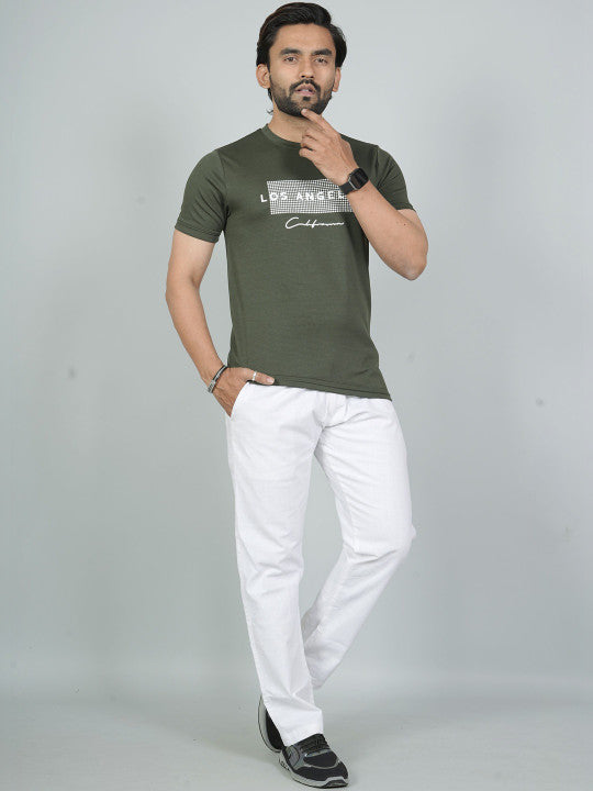 Men’s Olive Green Los Angeles Printed Textured T-Shirt