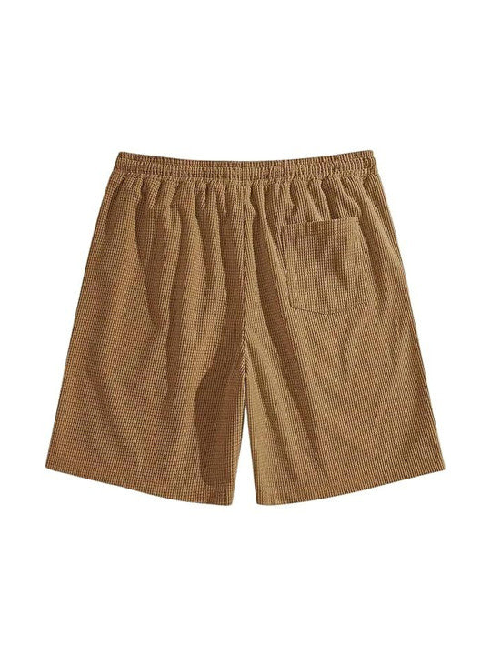 Men’s Khaki Waffle Texture Shorts – Relaxed Fit Casual Summer Shorts