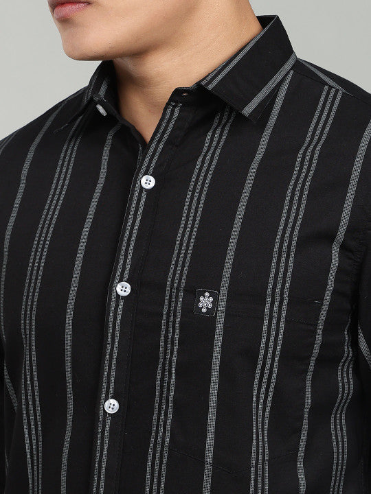 Men’s Black Vertical Striped Casual Shirt – Premium Full Sleeve Stripe Shirt