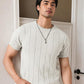 Men's Beige Textured Knitted T-Shirt