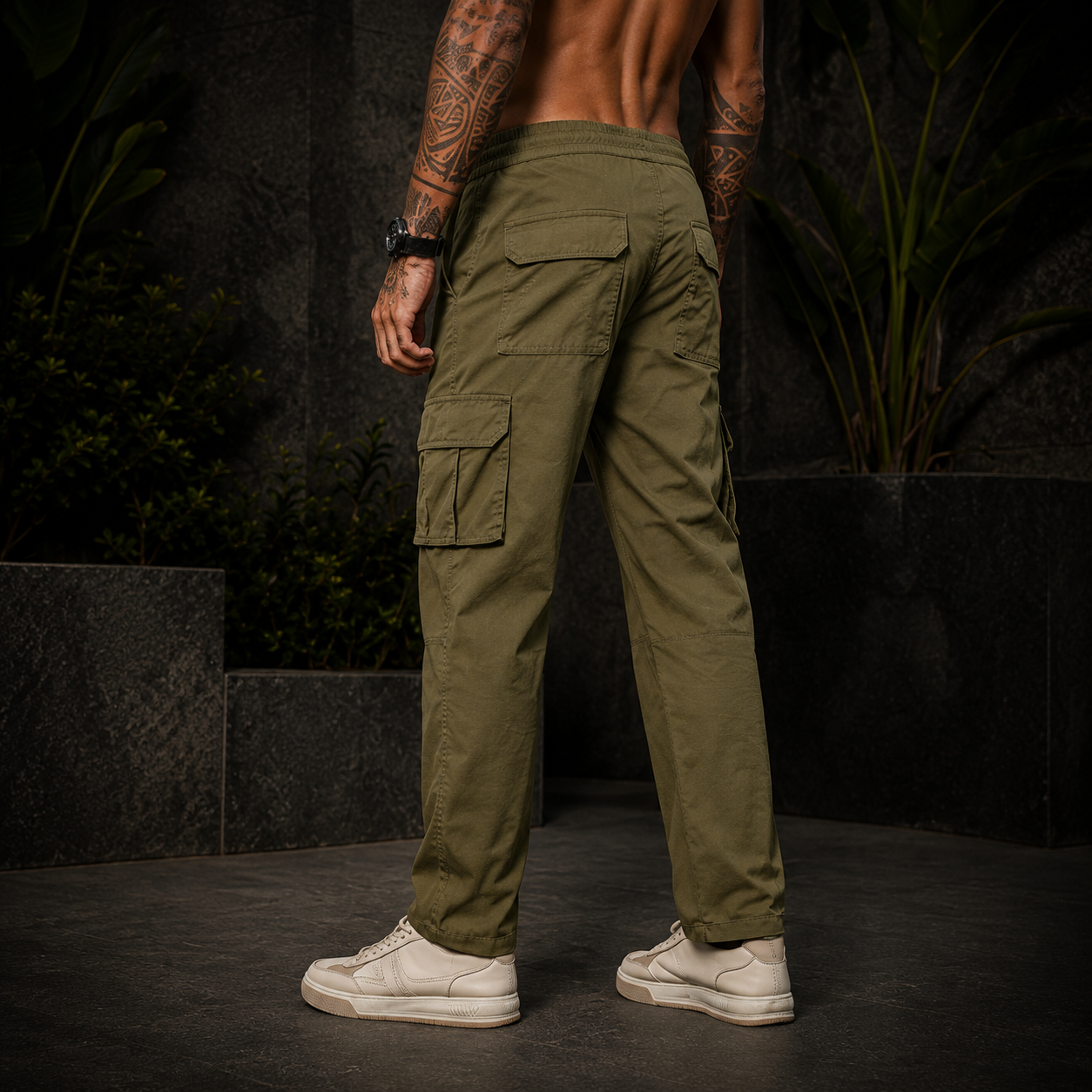 Men’s Green Cargo Pants – Relaxed Fit Utility Streetwear Trousers