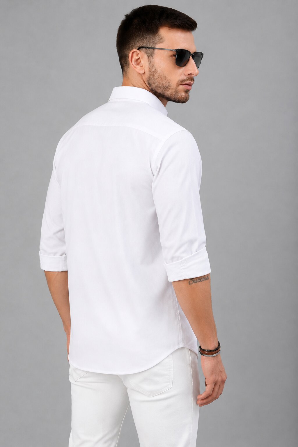 Men’s White Solid Full Sleeve Button-Down Casual Shirt