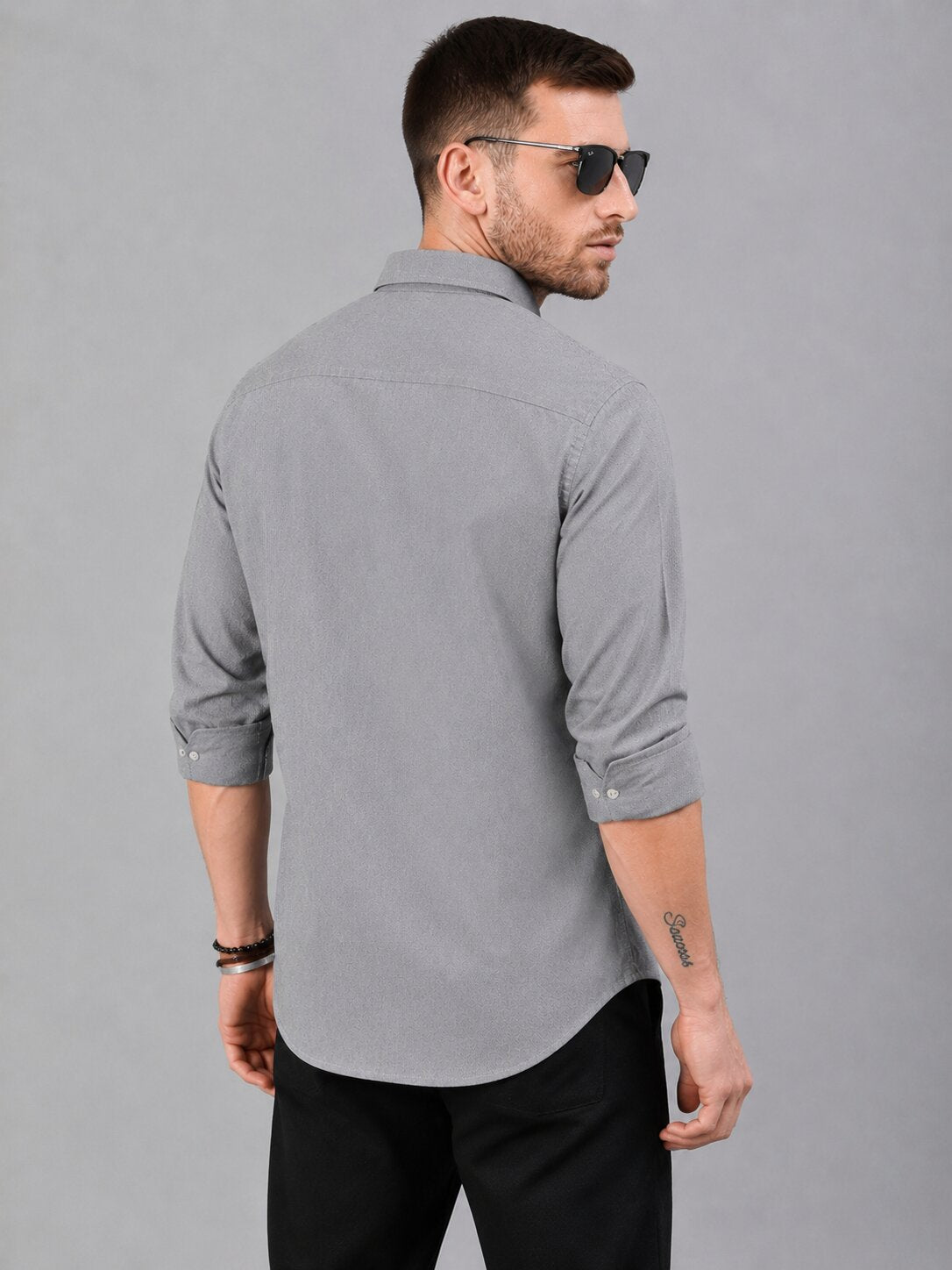 Men’s Grey Solid Full Sleeve Button Down Casual Shirt
