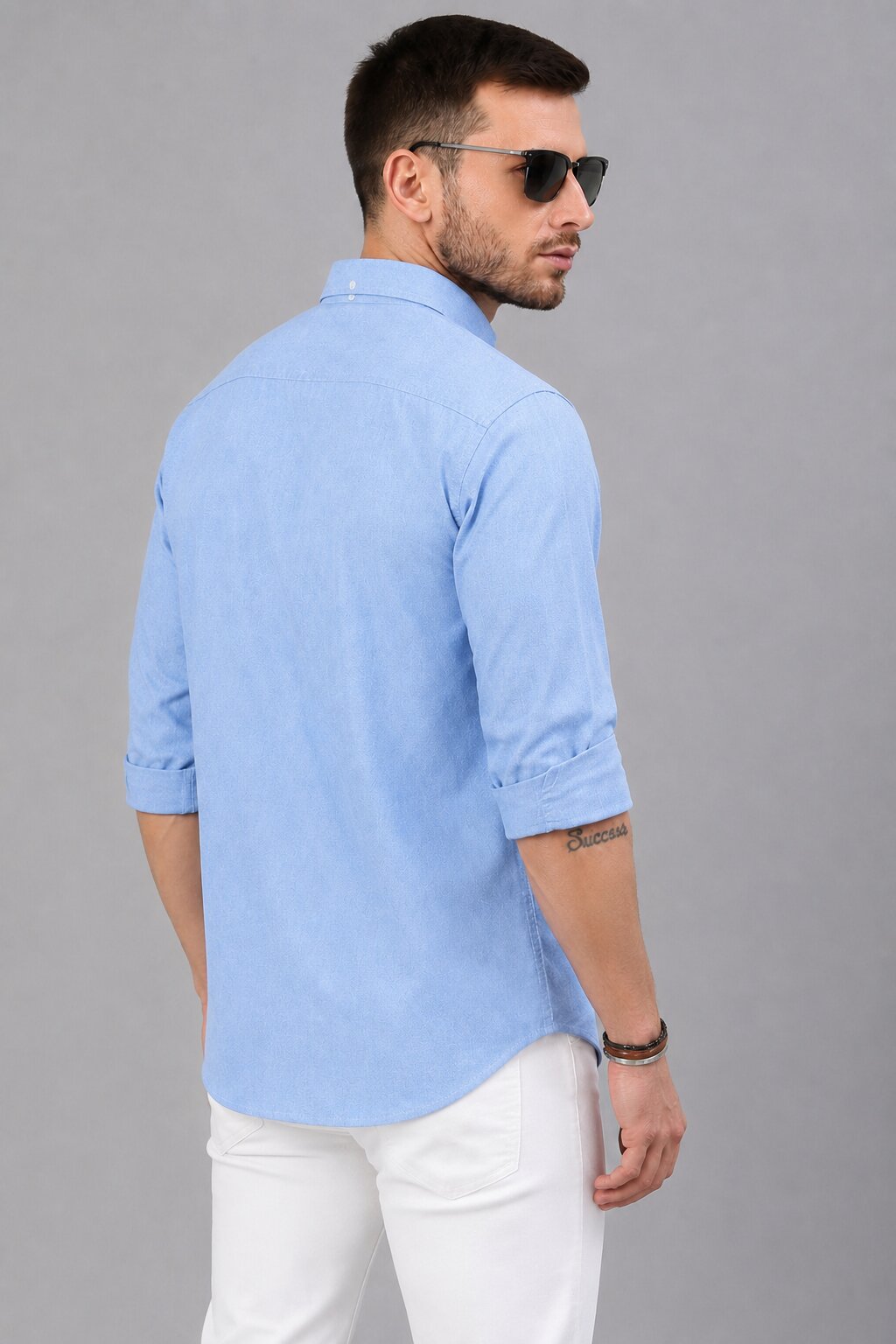 Men’s Sky Blue Solid Full Sleeve Button-Down Casual Shirt