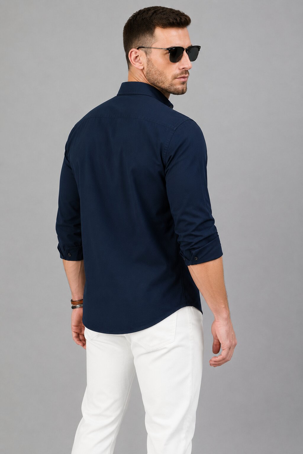 Men’s Navy Blue Solid Full Sleeve Button Down Casual Shirt