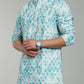 Men’s Rama Green Geometric Printed Textured Kurta