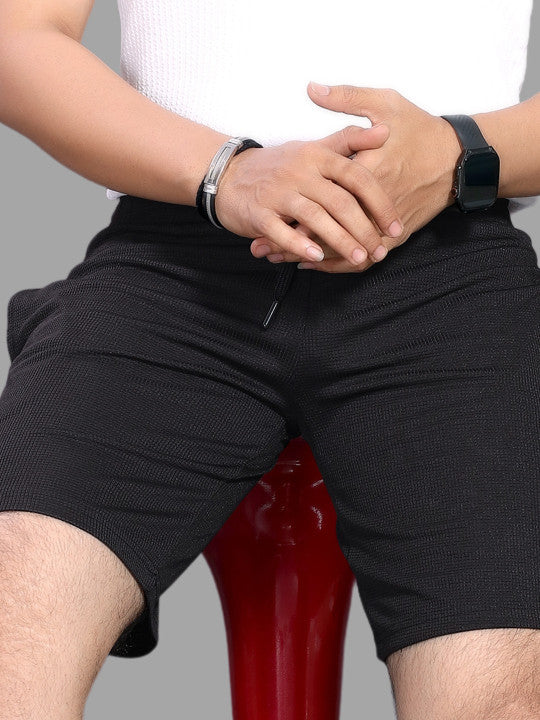 Men’s Black Textured Gym Shorts – Stretch Activewear Shorts
