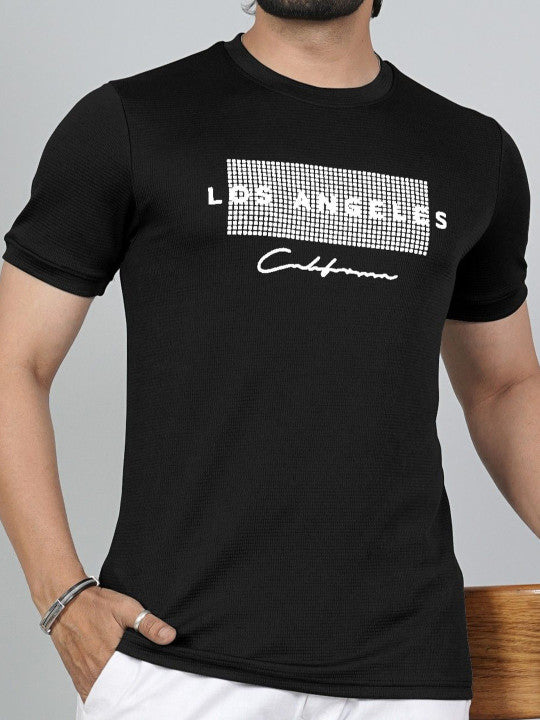 Men’s Black Los Angeles Printed Textured T-Shirt
