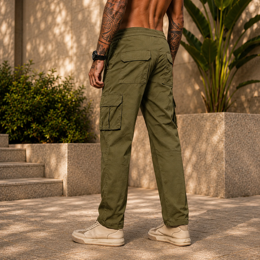 Men’s Green Cargo Pants – Relaxed Fit Utility Streetwear Trousers