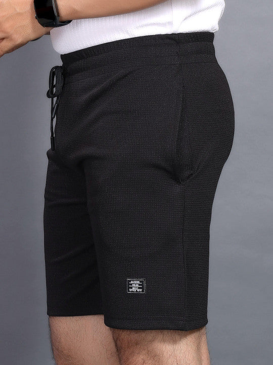 Men’s Black Textured Casual Shorts – Premium Waffle Knit Summer Shorts