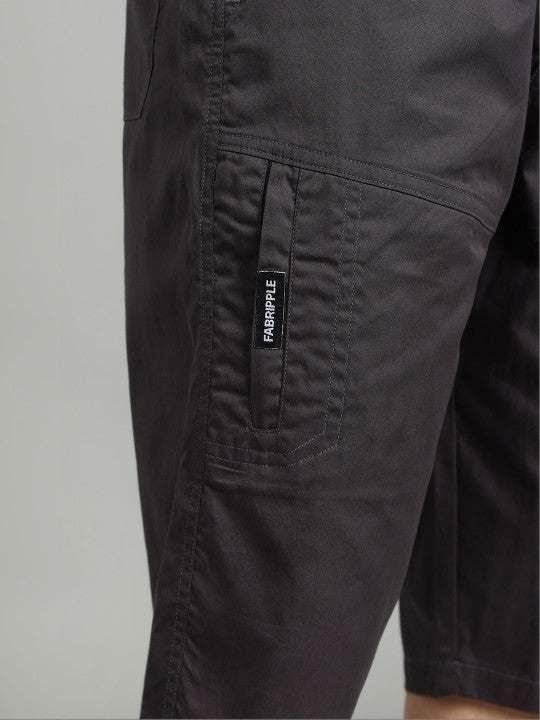 Men’s Grey Utility Capri Shorts – Relaxed Fit Casual Below Knee Shorts