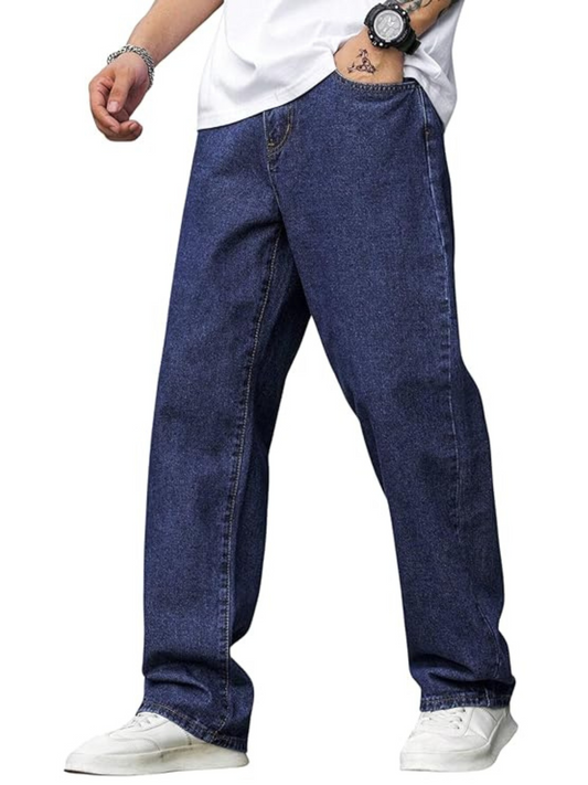 Men's Loose Fit Baggy Jeans(Dark-Blue) – Durable, Stylish & Breathable