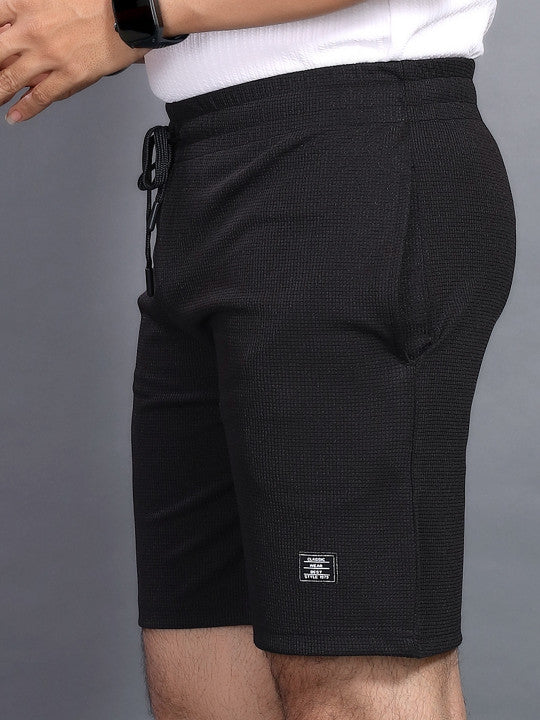 Men’s Black Textured Gym Shorts – Stretch Activewear Shorts