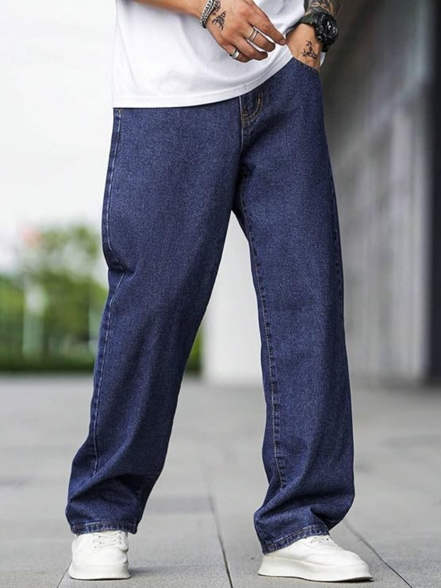 Men's Loose Fit Baggy Jeans(Dark-Blue) – Durable, Stylish & Breathable