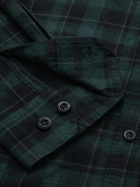 Men’s Green Black Checked Casual Shirt – Premium Plaid Full Sleeve Shirt