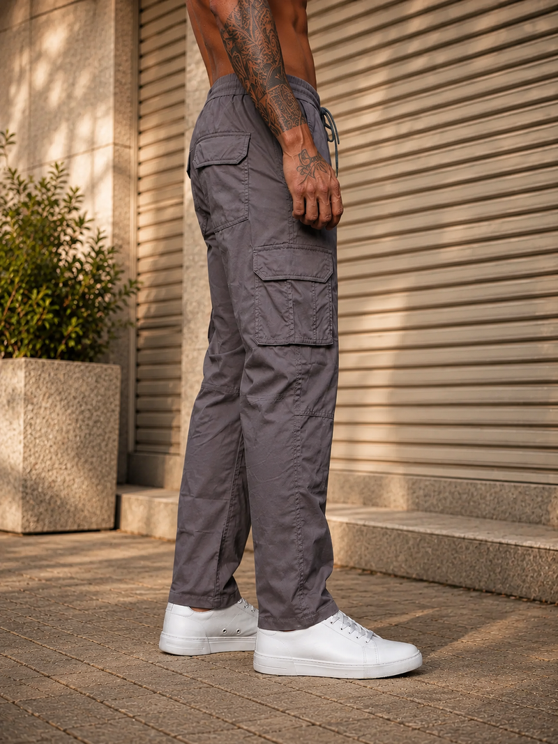 Men’s Dark Grey Utility Cargo Pants – Relaxed Streetwear Fit