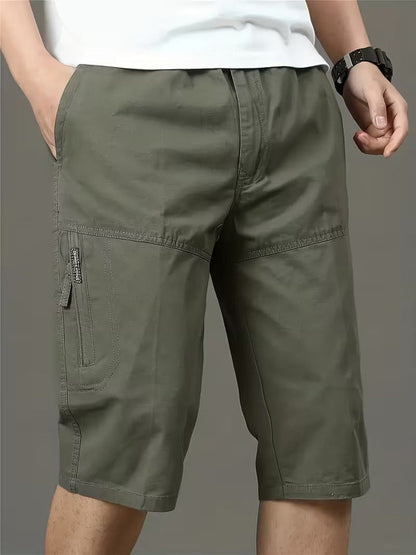 Men’s Olive Green Utility Capri Shorts – Relaxed Fit Casual Below Knee Shorts