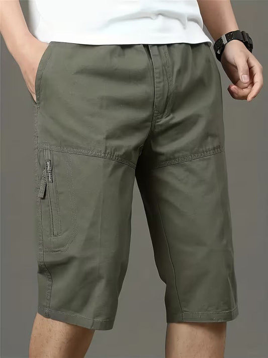 Men’s Olive Green Utility Capri Shorts – Relaxed Fit Casual Below Knee Shorts