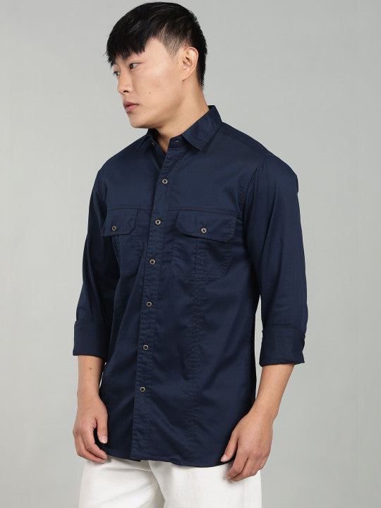 Navy Blue Utility Casual Shirt for Men | Premium Full Sleeve Shirt