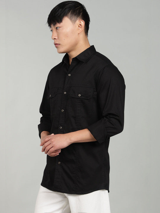 Men’s Black Utility Casual Shirt – Premium Full Sleeve Solid Shirt