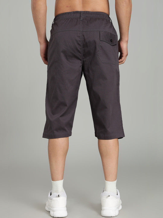 Men’s Grey Utility Capri Shorts – Relaxed Fit Casual Below Knee Shorts