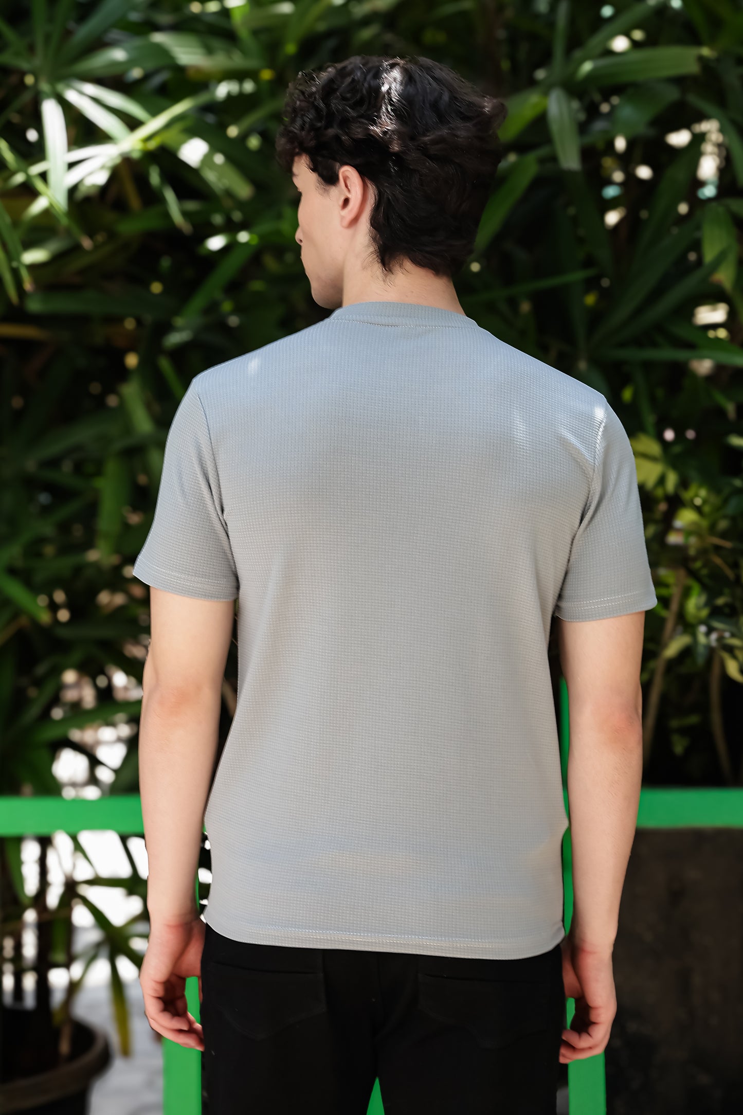 Men's Light Grey Waffle Knit V-Notch Neck T-Shirt