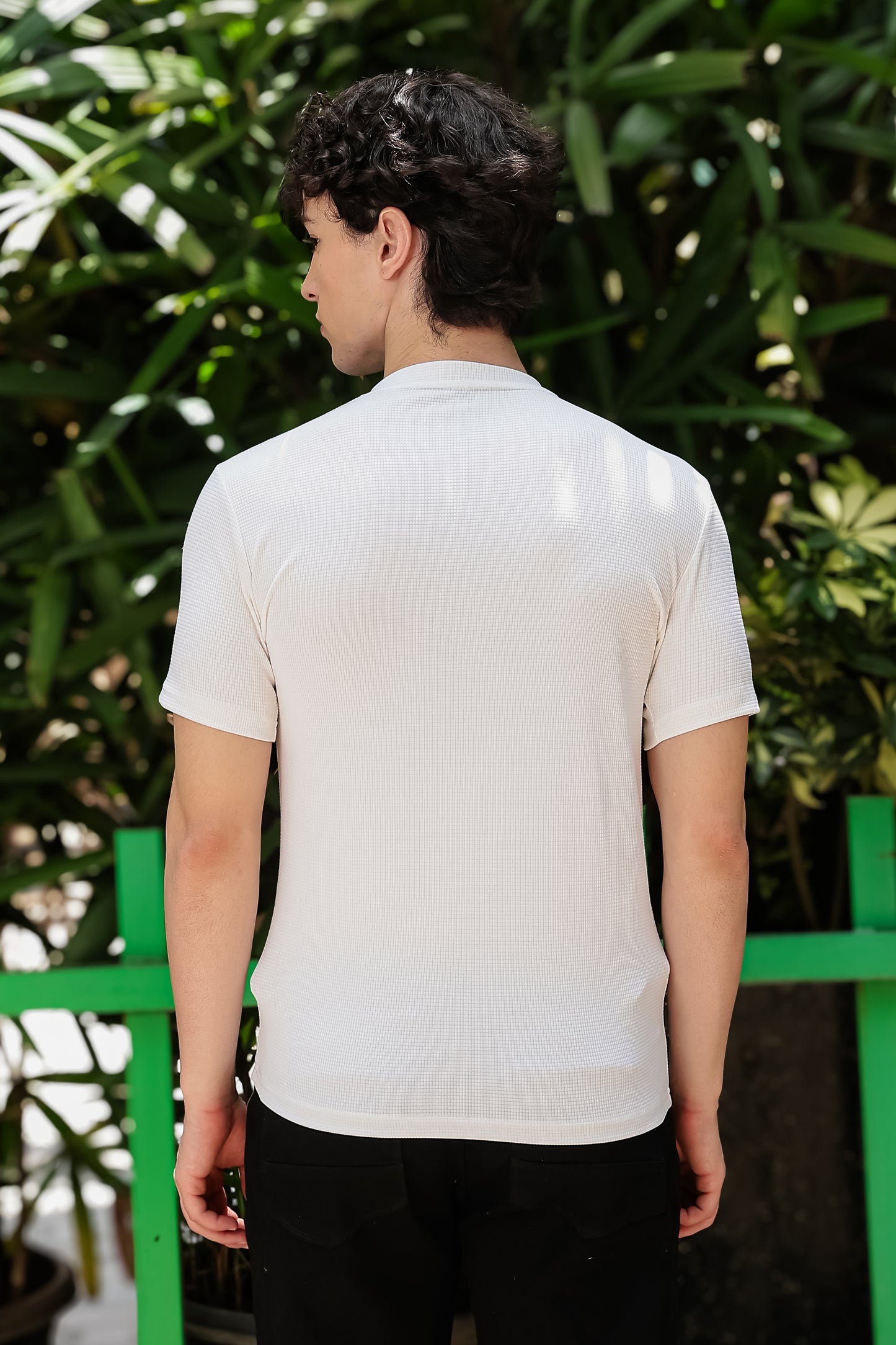 Men's White Waffle Knit V-Notch Neck T-Shirt