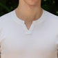 Men's White Waffle Knit V-Notch Neck T-Shirt