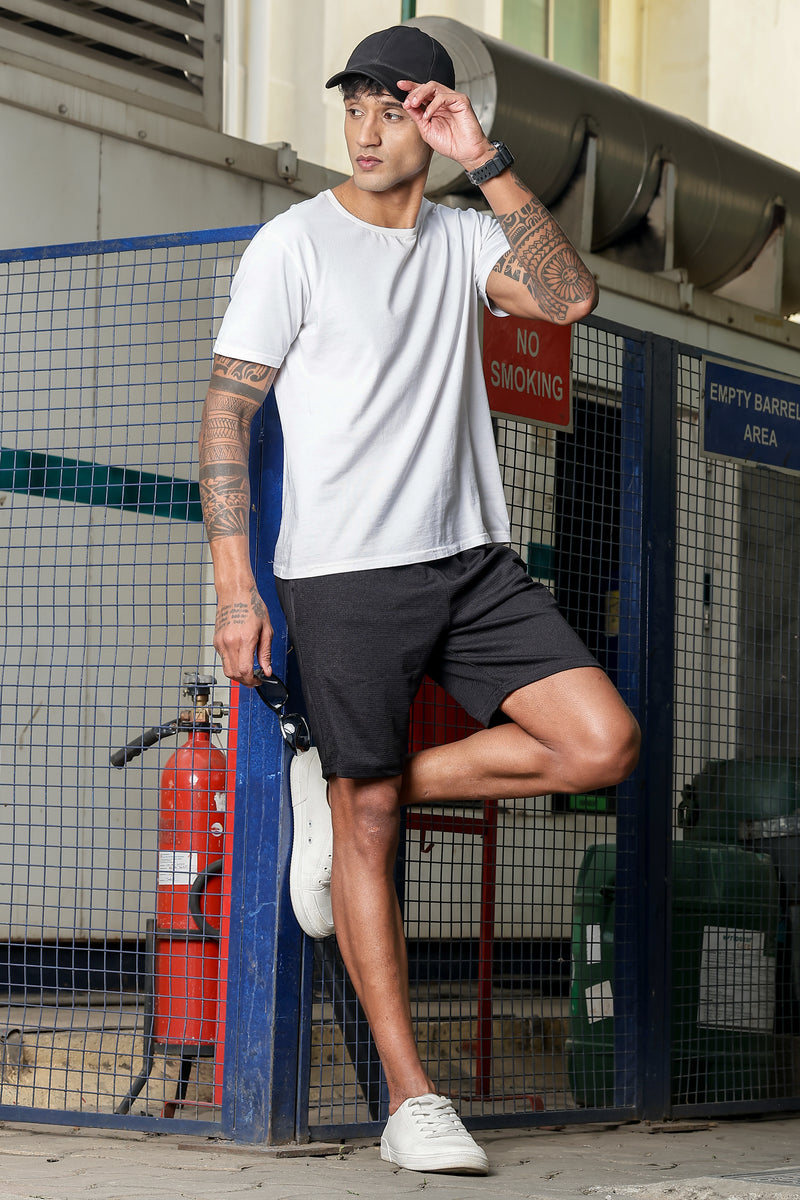 Men's Casual Slim Fit Shorts[BLACK] | Stylish Above Knee Shorts with Elastic Waist | Summer Wear for Gym, Lounge, Travel & Outdoor