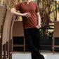 Men's Brown Waffle Knit V-Neck T-Shirt